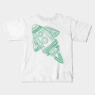 Rocket Line Drawing (Green) Kids T-Shirt